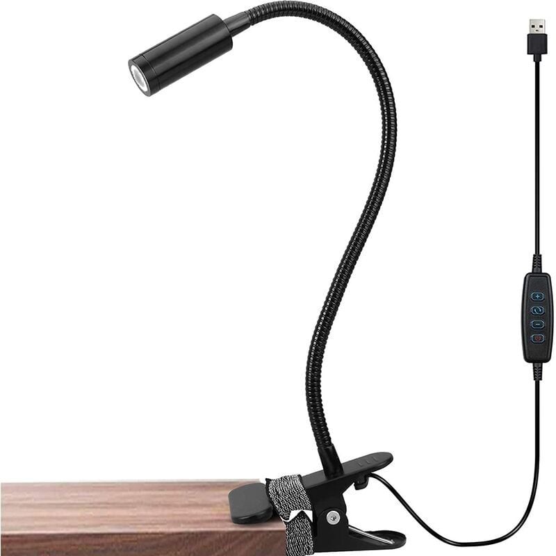 foto del prodotto kzq lampada con morsetto in alluminio, lampada da lettura a led a collo di cigno flessibile a 360 , lampada da scrivania con 10 livelli di