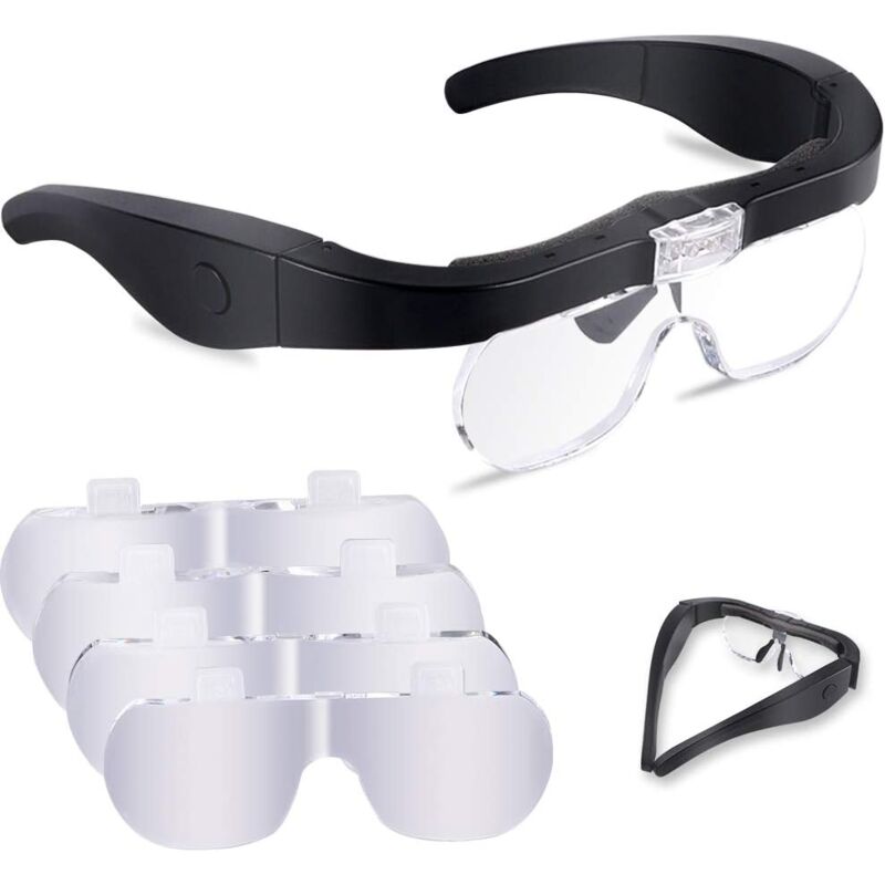 foto del prodotto kzq lenti di ingrandimento con 2 led, lenti di ingrandimento montate sulla testa, auricolare a mani libere, lente di ingrandimento con 4 lenti
