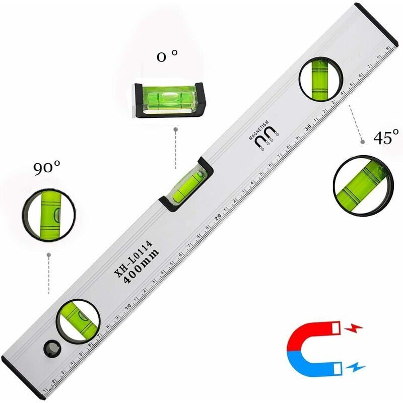 foto del prodotto kzq livella a bolla da 40 cm, livella a bolla magnetica con 3 fiale ad alta visibilit , corpo in alluminio, punte robuste per orizzontale,
