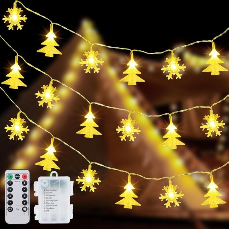 foto del prodotto kzq luci natalizie per albero di natale con fiocco di neve 40led 6m luci led a batteria 8 modalit luci natalizie per interni ed esterni resistenti