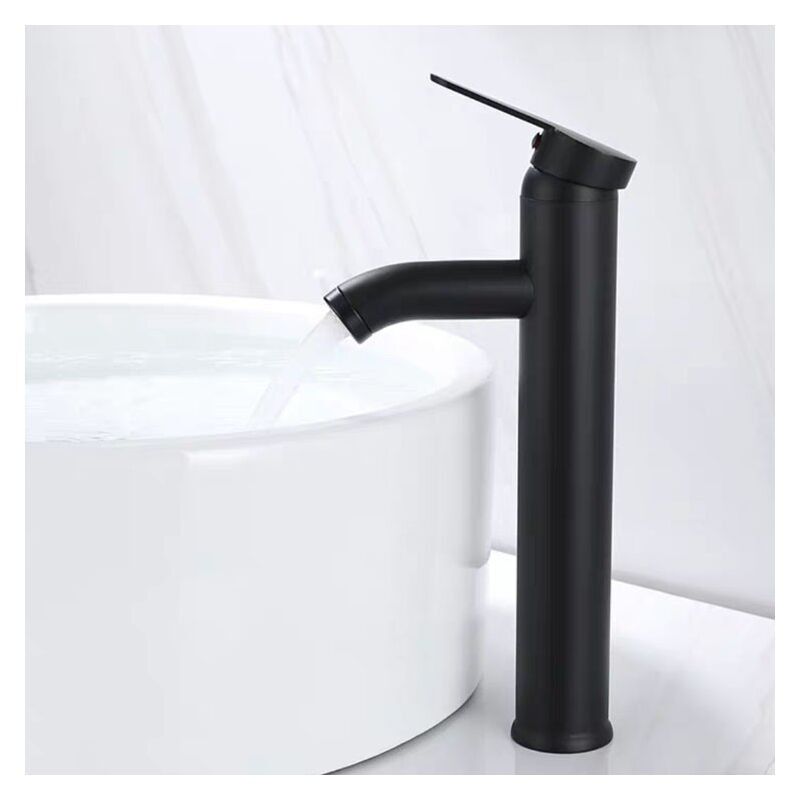 foto del prodotto kzq miscelatore lavabo, design bocca alta, rubinetto monoforo, per lavabo bagno da appoggio realizzato in rame cromato con aeratore estraibile