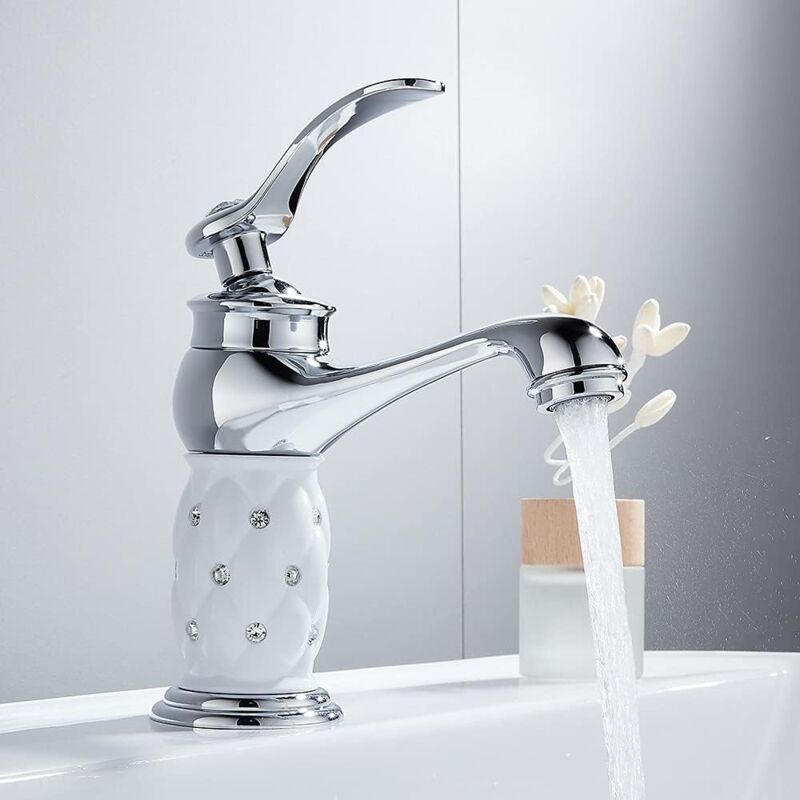 foto del prodotto kzq miscelatore per lavabo da bagno, leva singola bassa, elegante rubinetto per lavabo da bagno diamond con acqua calda e fredda tubi non inclusi 