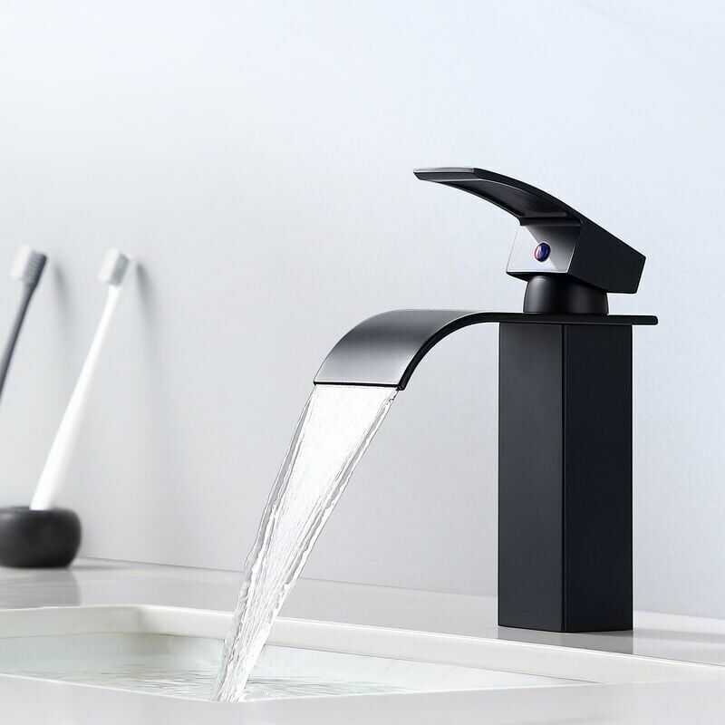 foto del prodotto kzq mitigeur cascade noir moderne pour lavabo robinet de salle de bain auralum convient pour les lavabos encastr s