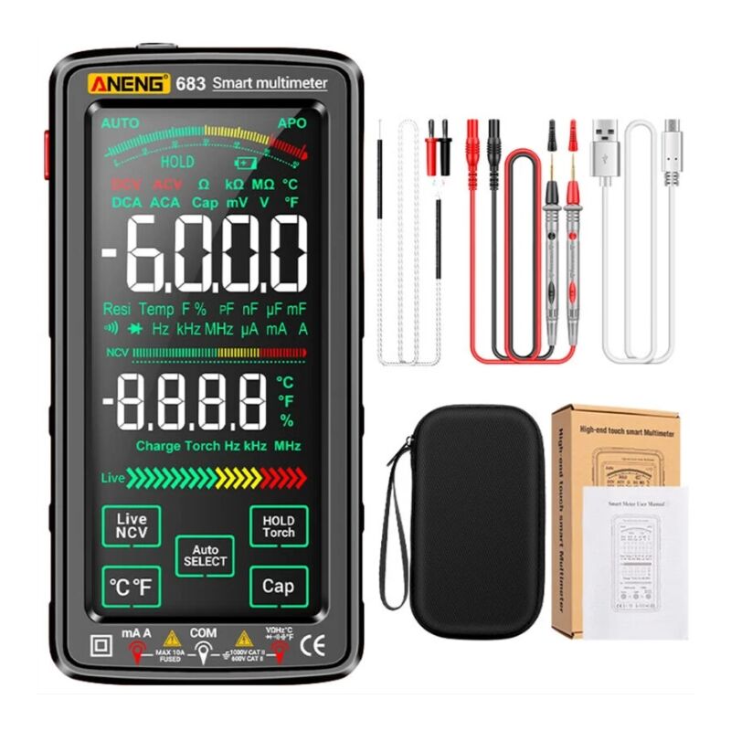 foto del prodotto kzq multimetro digitale, ampio touch screen, 6000 conteggi, misuratore universale intelligente anti scottatura ricaricabile va display inverso ncv