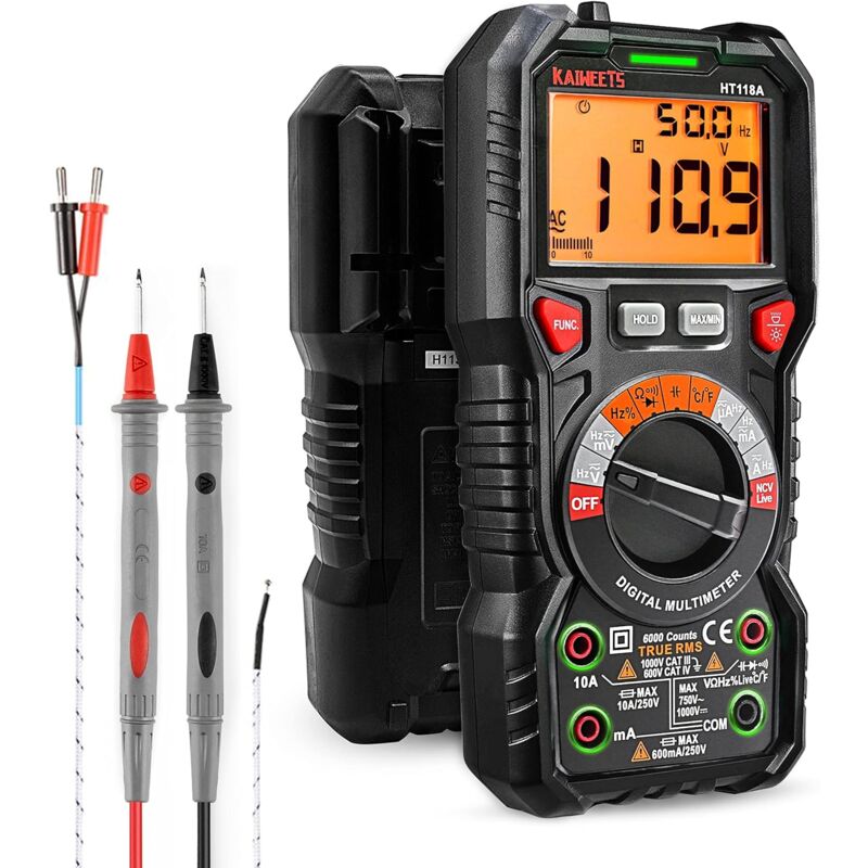 foto del prodotto kzq multimetro digitale automatico trms 6000 punti guida terminale led , tester elettrico professionale, misuratore di capacit di temperatura,
