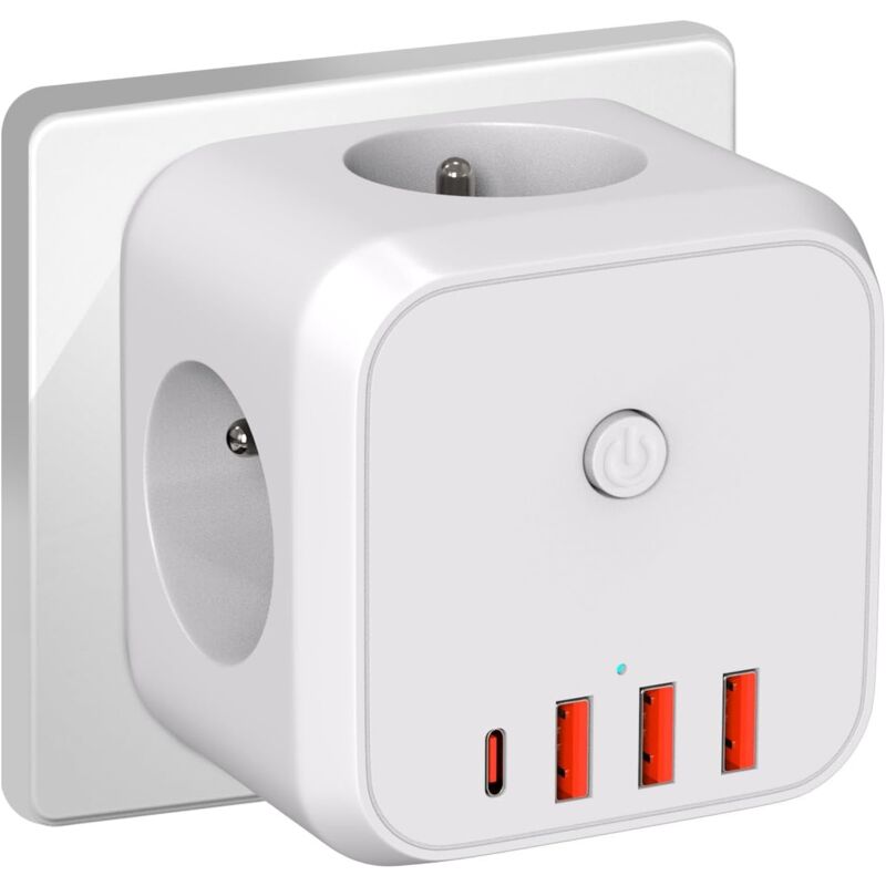 foto del prodotto kzq multipresa da parete a cubo 7 in 1 con protezione da sovraccarico e protezione da sovratensione, multipresa da 4000 w 16 a con sportello di