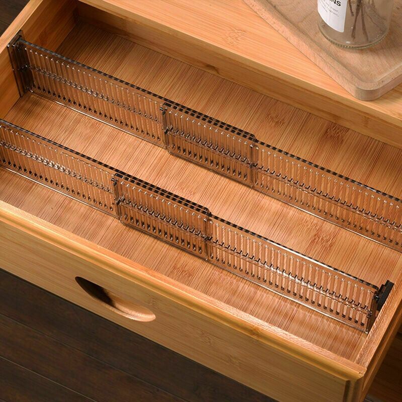 foto del prodotto kzq organizer per cassetti set da 4 in plastica, divisore per cassetti regolabile per cucina, bagno o camera da letto, nero trasparente.divisore