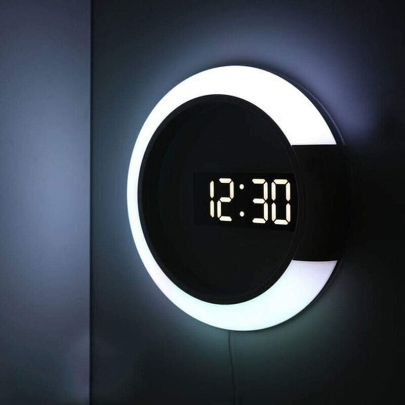 foto del prodotto kzq orologio da parete a led, orologio digitale creativo con telecomando, specchio cavo, allarme temperatura, luce notturna a 7 colori che cambia