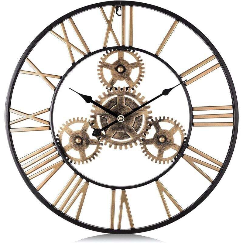 foto del prodotto kzq - orologio da parete gigante con ingranaggi dorati orologio da parete al quarzo in metallo industriale da 50 cm con numeri romani silenzioso per soggiorno, bar, ristorante