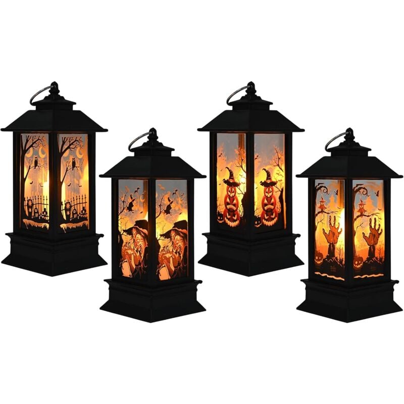 foto del prodotto kzq pezzi lanterna di halloween decorazione led lanterna a candela appesa zucca corvo strega fantasma mano modello per giardino interno esterno