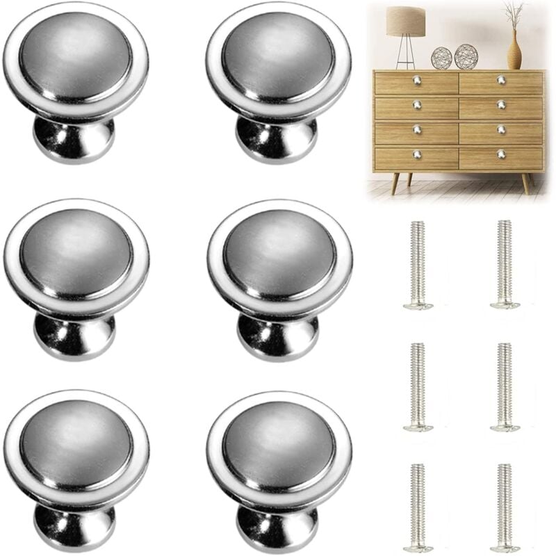 foto del prodotto kzq pomelli e maniglie per mobili, 6 pezzi maniglia per mobile in argento massiccio maniglia per mobili rotonda in acciaio inossidabile argento con
