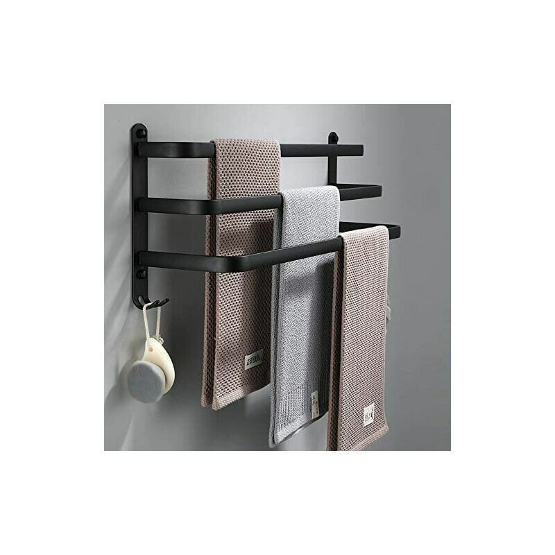 foto del prodotto kzq porta asciugamani da bagno porta asciugamani da parete adesivo nero per doccia e cucina, impermeabile e dotato di ganci tre barre da 70 cm 