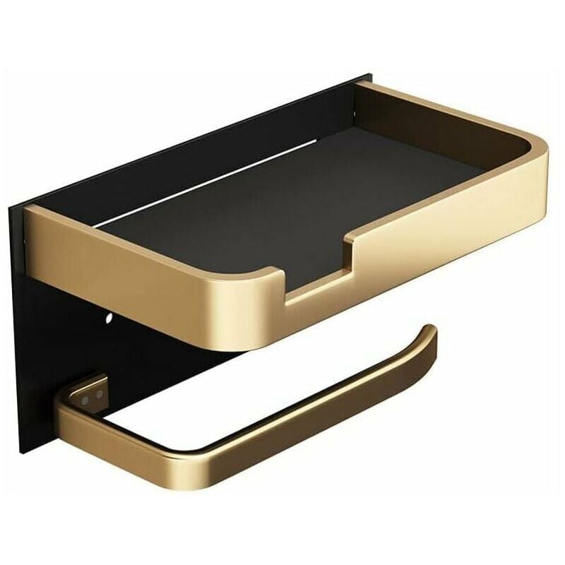 foto del prodotto kzq porta carta igienica a parete con ripiano per telefono, moderno porta rotolo carta igienica adesivo nero oro per bagno