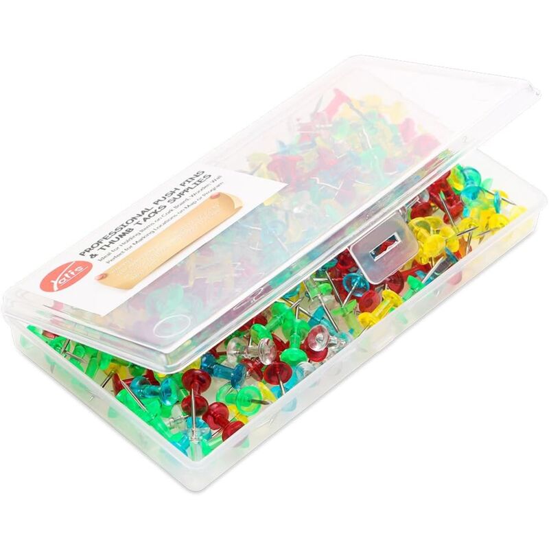 foto del prodotto kzq puntine colorate puntine colorate 150 pezzi puntine standard punta in acciaio e testa in plastica trasparente