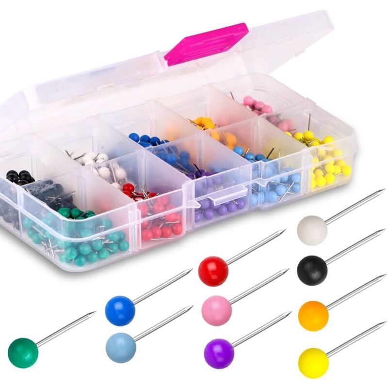 foto del prodotto kzq puntine da disegno puntine da disegno 500 pezzi puntine da disegno con testa in plastica da 1 8 di pollice, 10 colori assortiti