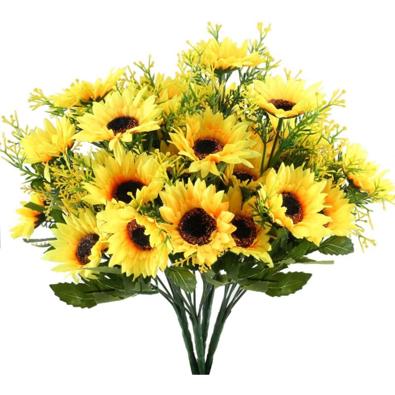 foto del prodotto kzq pz. girasole artificiale giallo fiori artificiali bouquet di fiori artificiali di alta qualit per matrimonio decorazione ristorante saloni