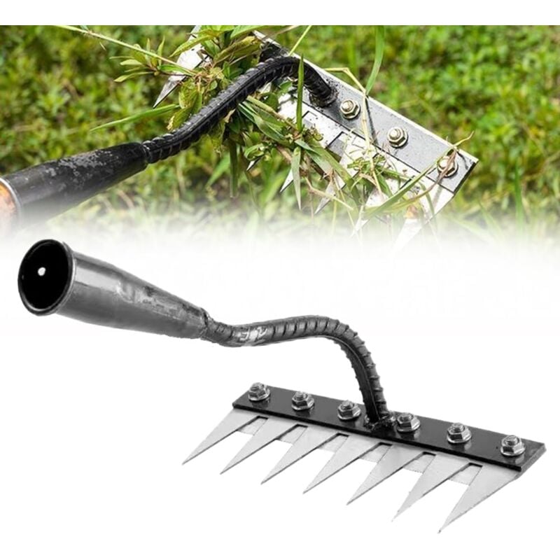 foto del prodotto kzq rastrello da giardino in acciaio al carbonio, rastrello da giardino in metallo resistente a 7 denti, rastrello in ferro per giardinaggio e