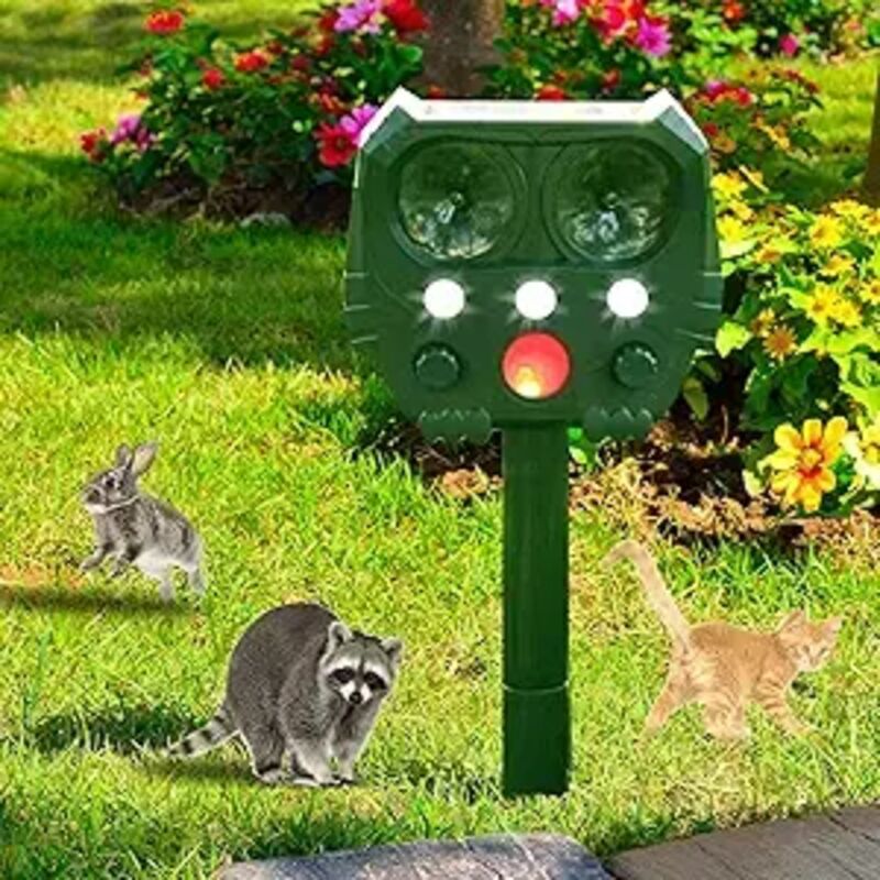 foto del prodotto kzq - repellente per gatti all'aperto, repellente per gatti ad ultrasuoni, repellente solare per gatti, repellente per roditori ad ultrasuoni impermeabile con rilevatore di movimento per gatti, cani, topi,