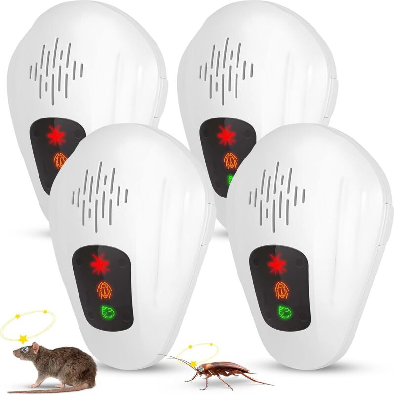 foto del prodotto kzq repellente per roditori ad ultrasuoni, 4 confezioni di repellente per topi ad ultrasuoni elettronico, dispositivo di controllo dei parassiti,
