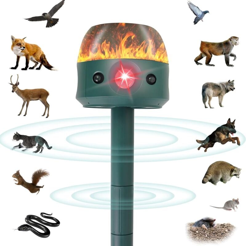 foto del prodotto kzq repellente solare per animali ad ultrasuoni, 5 modalit , repellente per scoiattoli anti gatto per esterni con sensore di movimento, fiamma