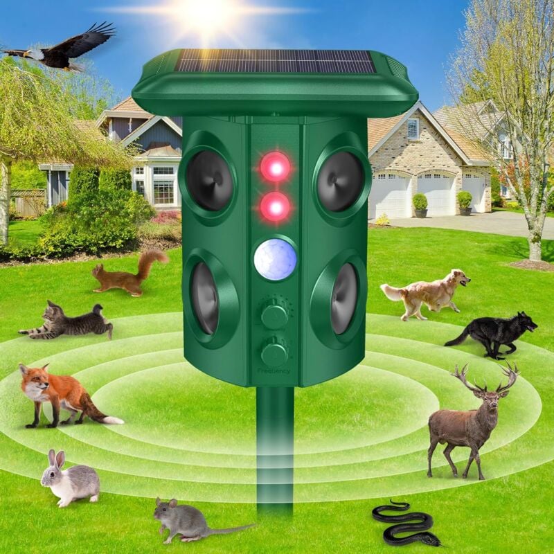 foto del prodotto kzq repellente solare per animali da esterno con sensore di vibrazione e movimento, impermeabile con luce lampeggiante, repellente per parassiti ad