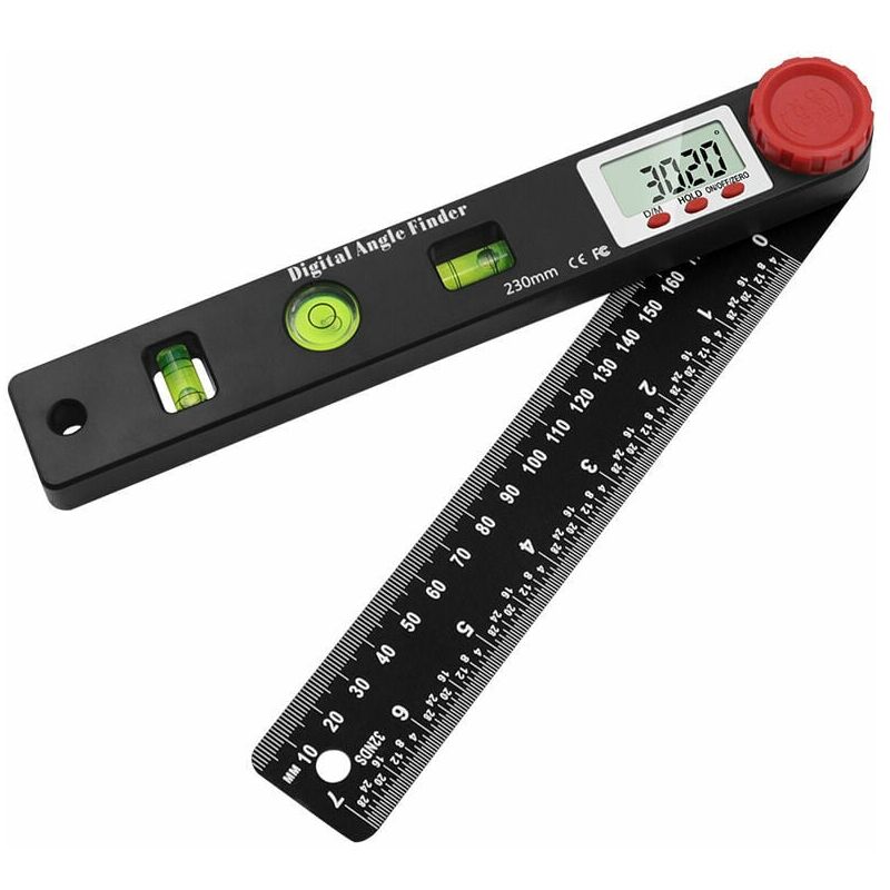 foto del prodotto kzq righello angolare digitale goniometro con livella a bolla indicatori di angolo di 360 con display lcd e doppia scala da 230 mm misura con