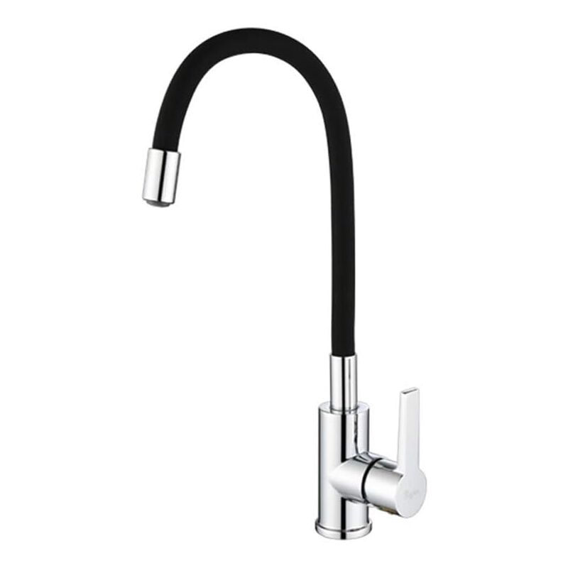 foto del prodotto kzq rubinetto da cucina in gel di silice, miscelatore per acqua calda e fredda, rubinetto monocomando, miscelatore con ugello cromato nero