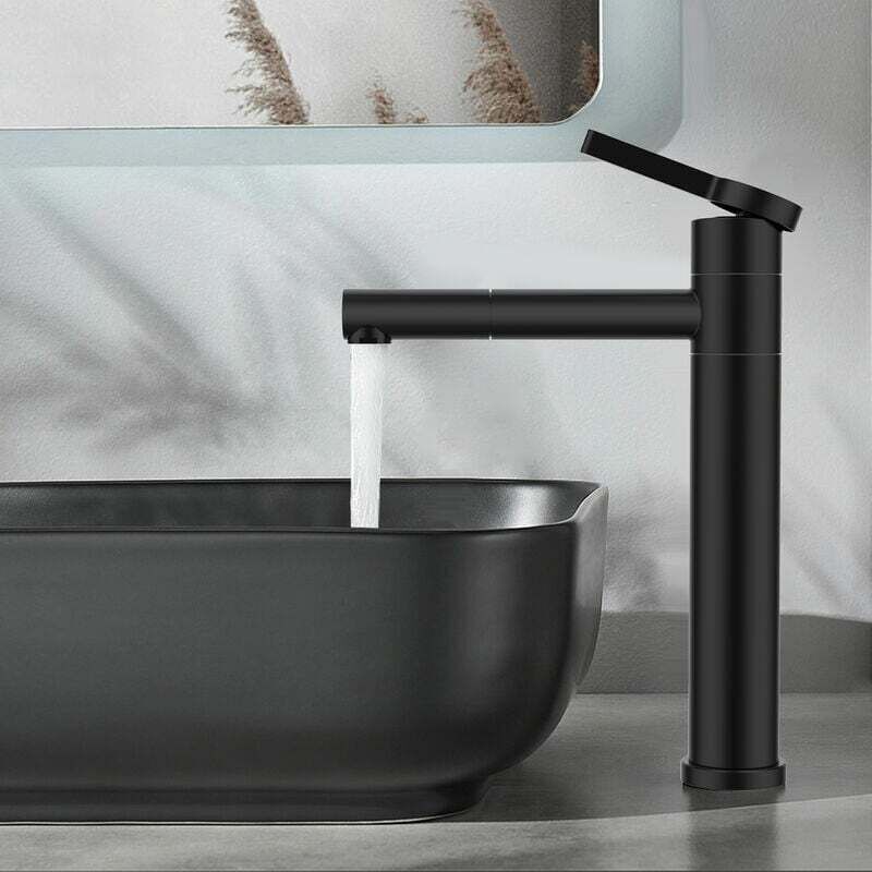 foto del prodotto kzq rubinetto per bagno nero, miscelatore per lavabo alto, rubinetto girevole a 360 , miscelatore per lavabo in acciaio inox