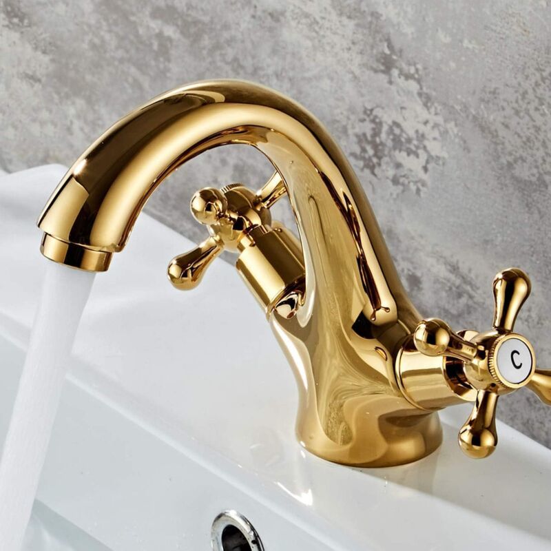 foto del prodotto kzq rubinetto per bagno rubinetto aggiornato 2025 rubinetto per bagno in oro, miscelatore per lavabo in ottone a doppia maniglia tubi non inclusi 