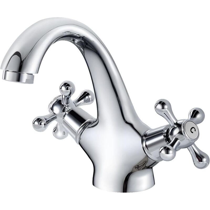 foto del prodotto kzq - rubinetto per lavabo retrò, miscelatore per lavabo a doppia maniglia, rubinetto per lavabo da bagno, rubinetto per lavabo con acqua calda e