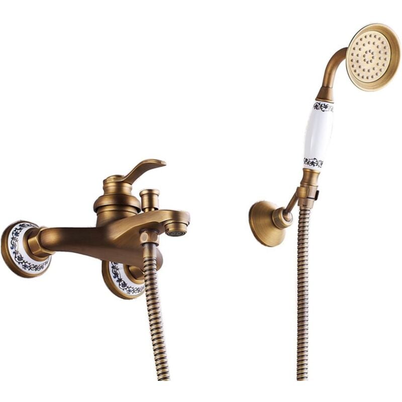 foto del prodotto kzq rubinetto per vasca in ottone anticato con doccetta nostalgica a parete per bagno tubi non inclusi 