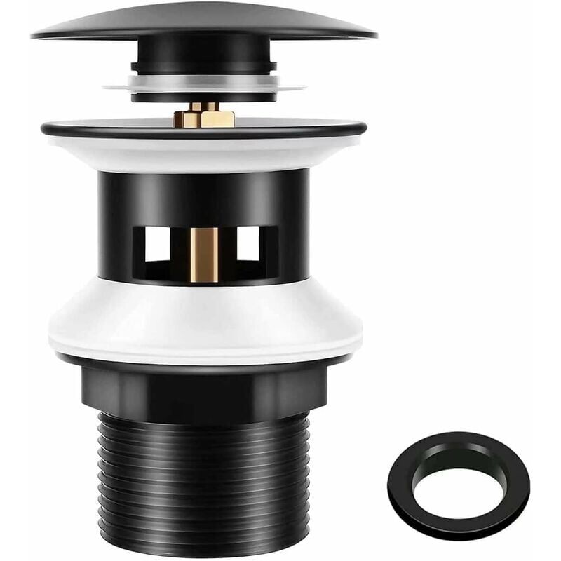foto del prodotto kzq scarico per lavello universale in ottone g1 1 4 con troppopieno nero opaco, valvola pop up senza attrezzi a prova di perdite, antiruggine 
