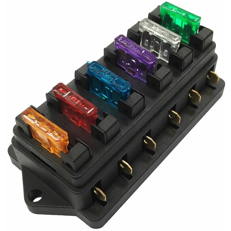 foto del prodotto kzq scatola fusibili a 6 vie con blocco fusibili a lama di circuito per motore di auto include 6 fusibili standard per proteggere i circuiti