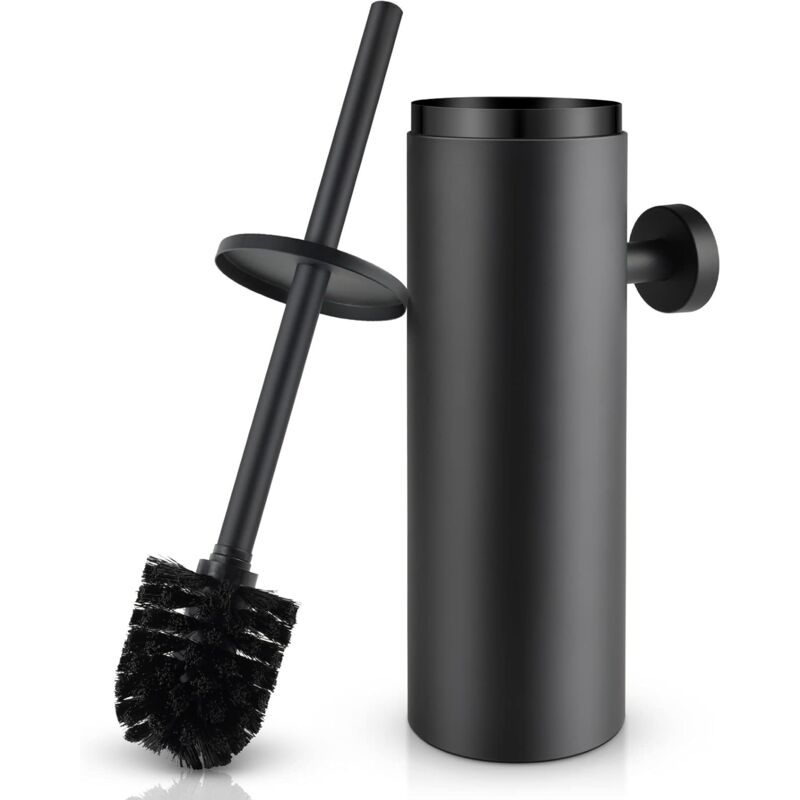 foto del prodotto kzq scopino per wc nero con supporto scopino per wc a parete per bagno in acciaio inox
