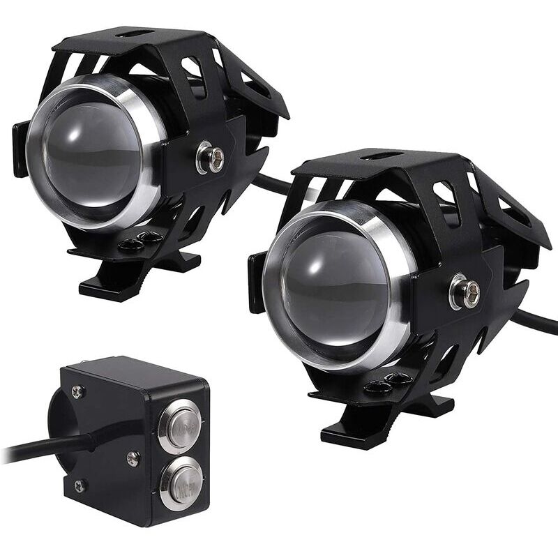 foto del prodotto kzq set di 2 fari per moto 15w luci aggiuntive a led proiettore spot a led antiappannamento per moto, impermeabile, 3000lm, 12 24v