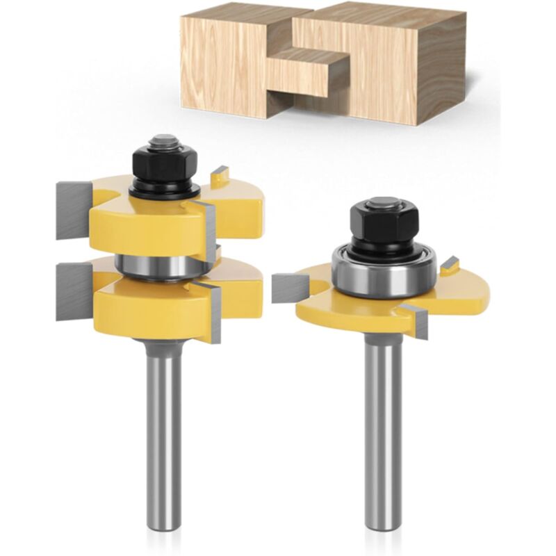 foto del prodotto kzq set di 2 punte per fresa a 3 scanalature, set di frese a t da 8 mm, utensile per lavorazione del legno