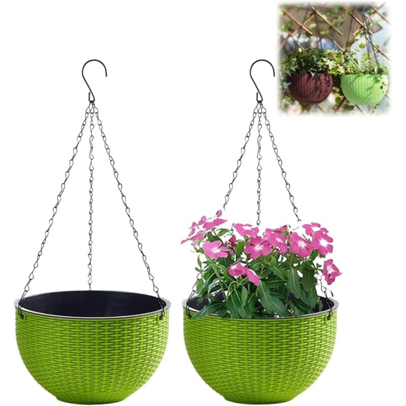 foto del prodotto kzq set di 2 vasi da fiori sospesi con catena in acciaio inossidabile, vasi da fiori sospesi per interni ed esterni e vasi da fiori sospesi per
