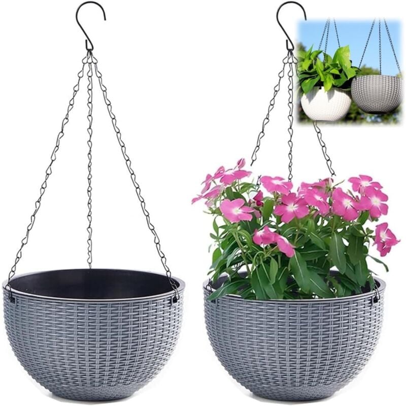 foto del prodotto kzq set di 2 vasi da fiori sospesi con catena in acciaio inossidabile, vasi da fiori sospesi per interni ed esterni e vasi da fiori sospesi per