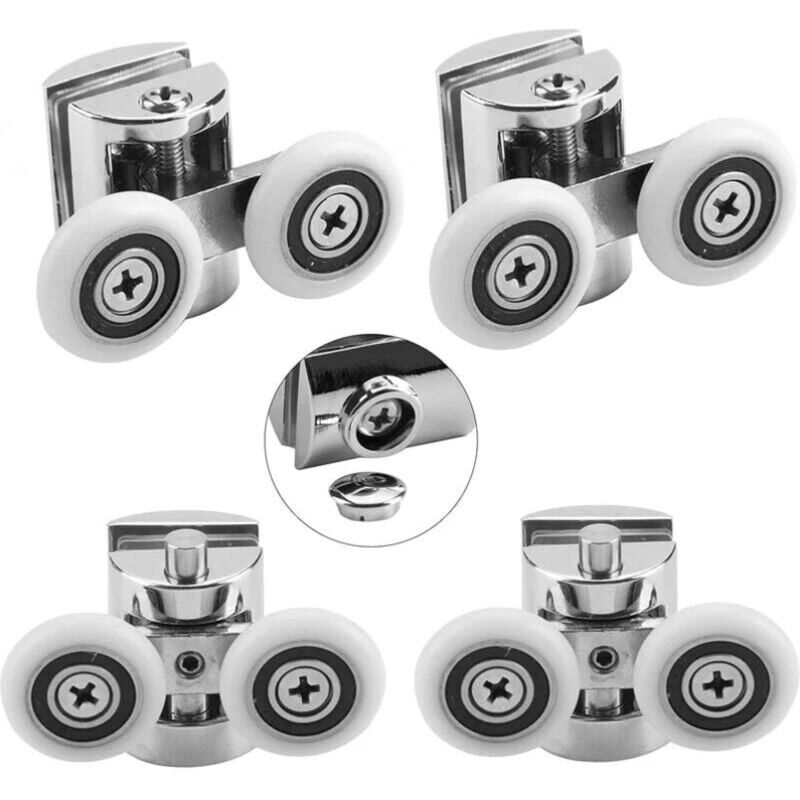 foto del prodotto kzq set di 4 rotelle doppie per porta doccia scorrevole, 2 ruote da bagno in lega di zinco diametro 23 mm