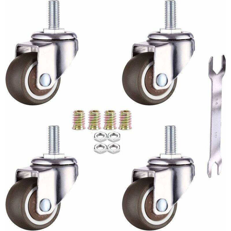 foto del prodotto kzq set di 4 rotelle girevoli per mobili m6 x 15 mm con filettatura da 25 mm gomma morbida filettatura tpe mini rotelle per mobili 25 mm 