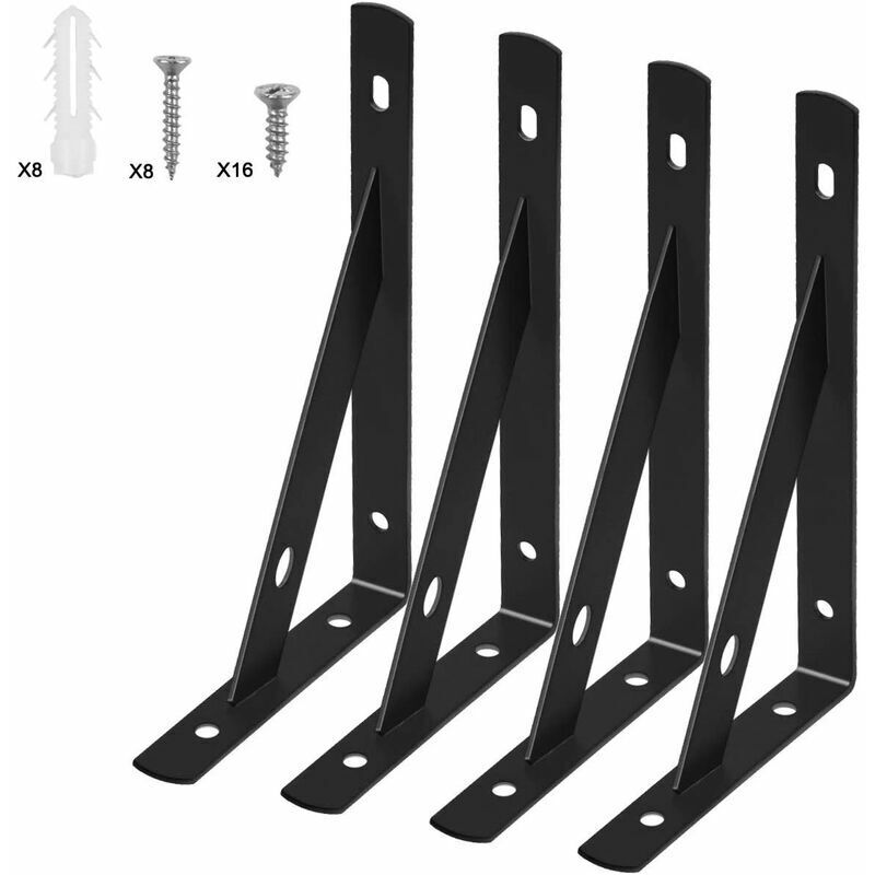 foto del prodotto kzq set di 4 staffe per mensola da parete robuste staffe di fissaggio in metallo con viti incluse colore nero dimensioni 150 x 95 x 15 mm
