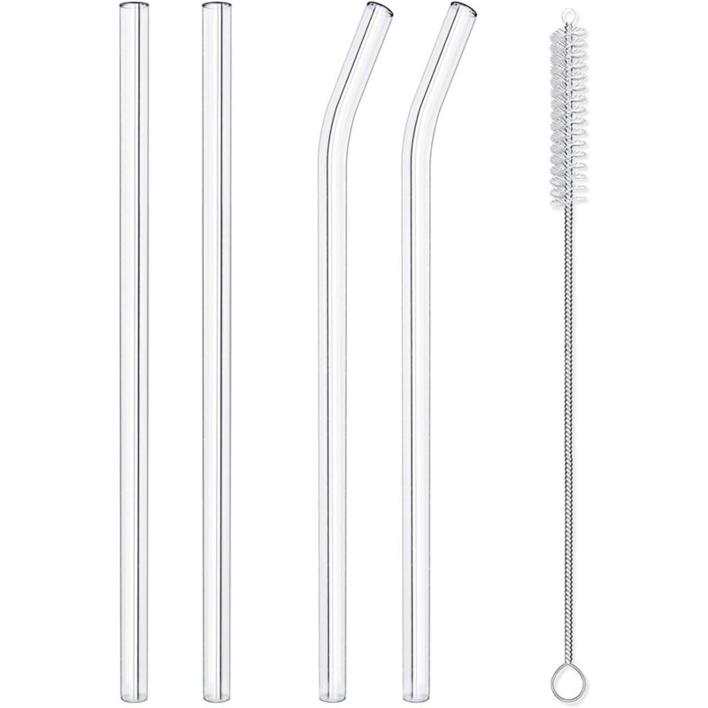 foto del prodotto kzq set di cannucce in vetro riutilizzabili, 4 pezzi cannucce per bere con spazzola per la pulizia, 10 x 10 mm, lavabili in lavastoviglie