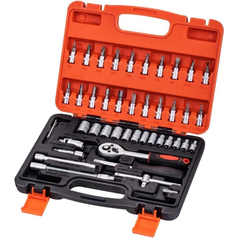 foto del prodotto kzq set di chiavi a bussola da 46 pezzi con attacco da 1 4 , utensili meccanici, attacco metrico da 4 14 mm con chiave a cricchetto a sgancio