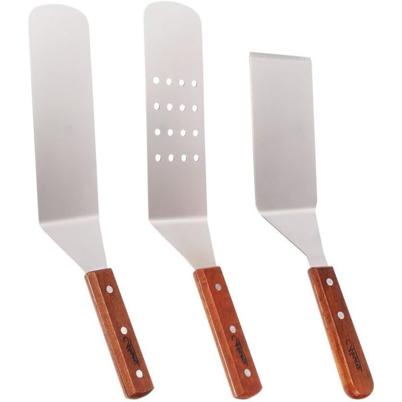 foto del prodotto kzq set di spatole in acciaio inox set di utensili per griglia da cucina, spatola liscia da cucina, spatola perforata da cucina, spatola e
