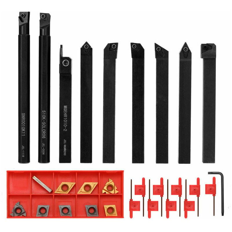 foto del prodotto kzq set di utensili per tornitura da 9 pezzi ad alta durezza per tornio in metallo, portautensili cnc con chiave e lama da 10 mm