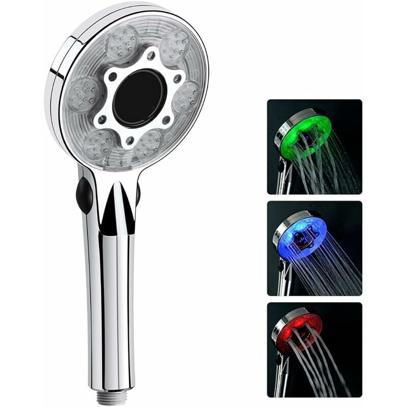 foto del prodotto kzq soffione doccia a led con indicatore della temperatura, 3 colori. soffione doccia per bagno a risparmio idrico, universale g1 2. adatto per