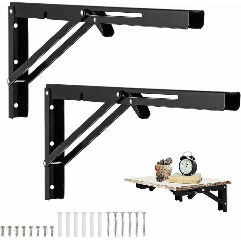 foto del prodotto kzq staffe pieghevoli da parete nere, staffe pieghevoli da 500 x 170 mm, staffe pieghevoli per impieghi gravosi, staffe per mensole pieghevoli per
