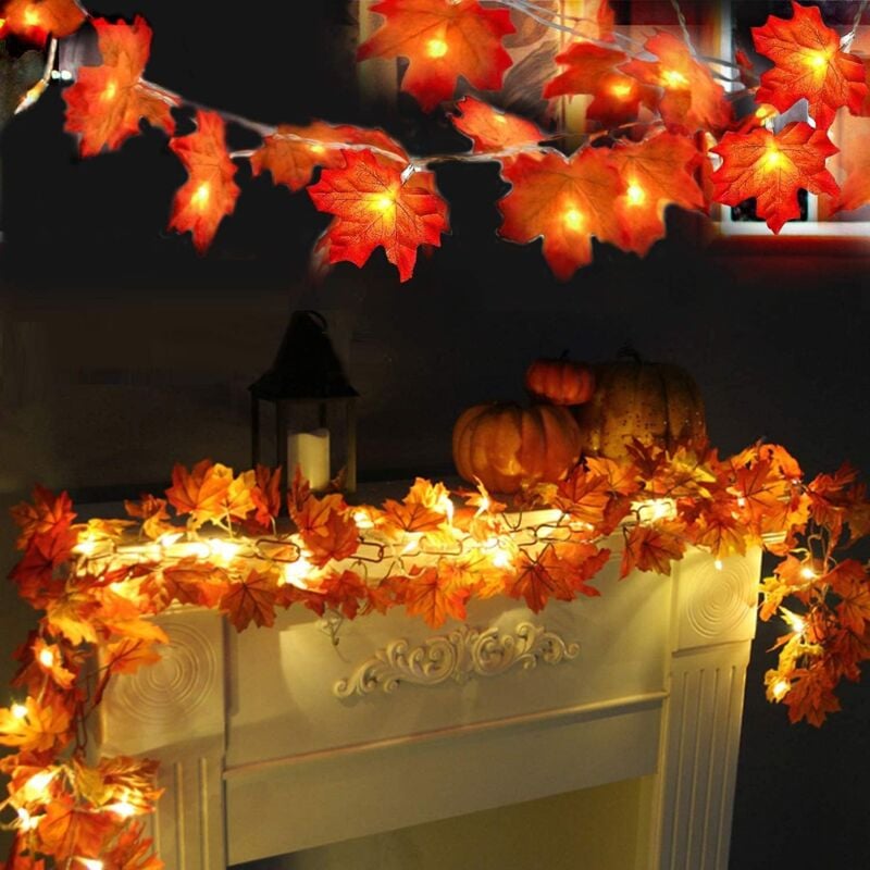 foto del prodotto kzq stringa di luci a foglia d acero, 6m 40 led luci a corda con foglie autunnali per il ringraziamento, halloween, natale, decorazioni per la casa
