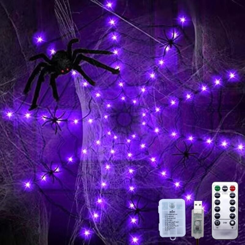 foto del prodotto kzq stringa di luci di halloween, 80 led 1,2 m decorazioni di halloween luce di ragnatela, lucine impermeabili a 8 modalit , decorazione esterna