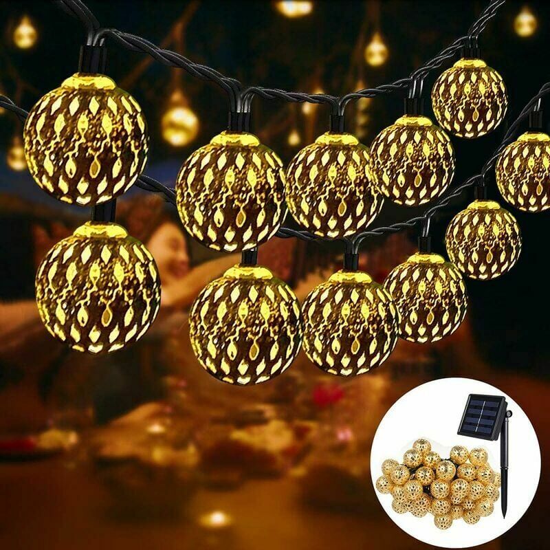 foto del prodotto kzq stringa di luci solari marocchine per esterni confezione da 2 luci a stringa led da 7 m con 50 lampadine, 8 modalit di illuminazione
